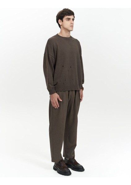 Alec Fitilli Yırtık Detay Kahve Erkek Triko Kazak modelleri