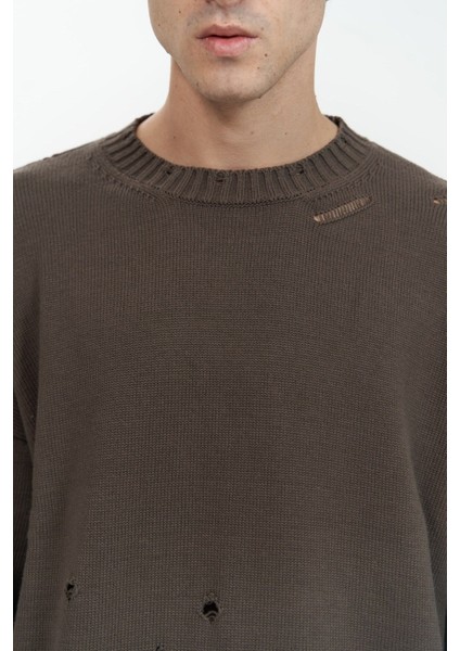 Alec Fitilli Yırtık Detay Kahve Erkek Triko Kazak indirimleri