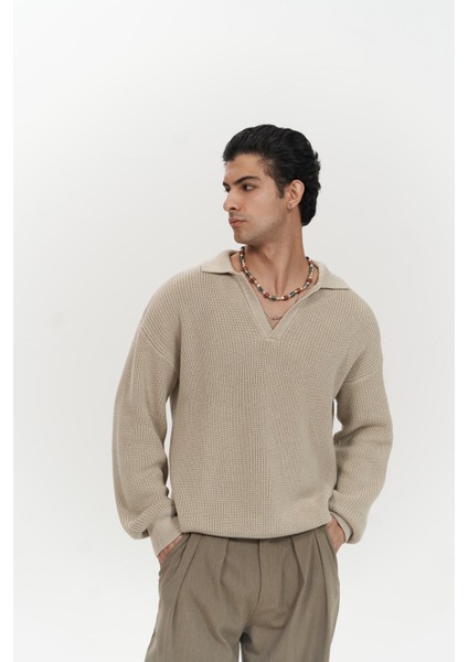 Magnus Polo Yaka Bej Erkek Triko Kazak