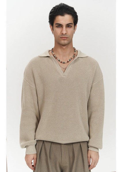 Magnus Polo Yaka Bej Erkek Triko Kazak fiyatları