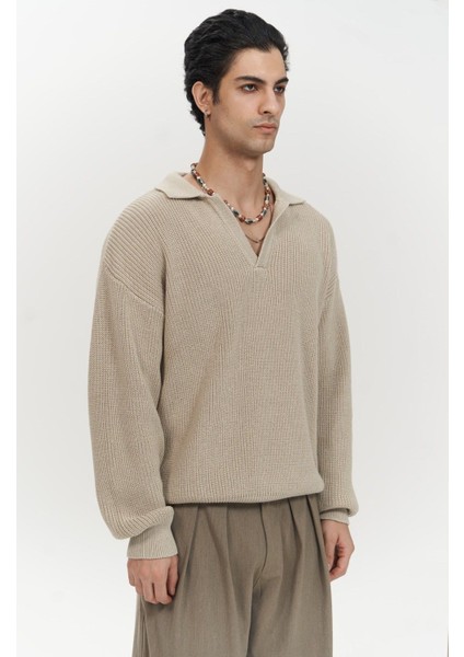 Magnus Polo Yaka Bej Erkek Triko Kazak modelleri