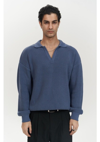 Magnus Polo Yaka Indigo Erkek Triko Kazak fiyatları