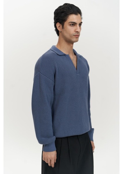 Magnus Polo Yaka Indigo Erkek Triko Kazak modelleri