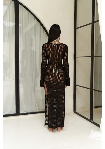 Seyşeller Ahşap Halka Detay Siyah Triko Elbise fırsatları