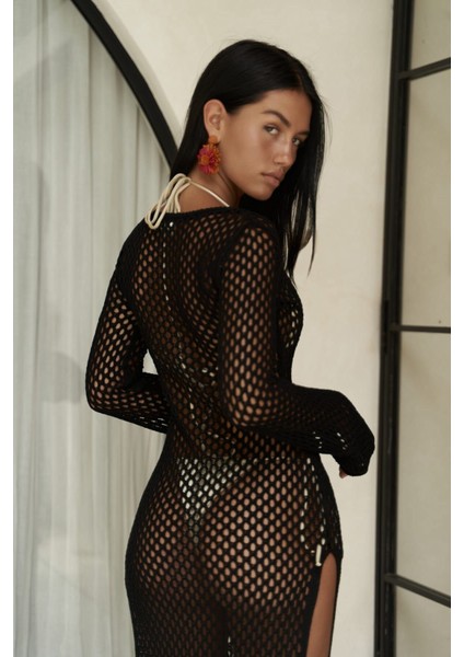 Seyşeller Ahşap Halka Detay Siyah Triko Elbise indirimleri