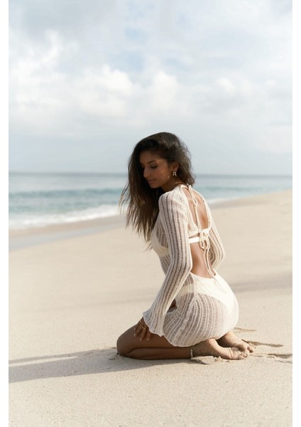 Culebra Sırt Dekolteli Bej Triko Elbise