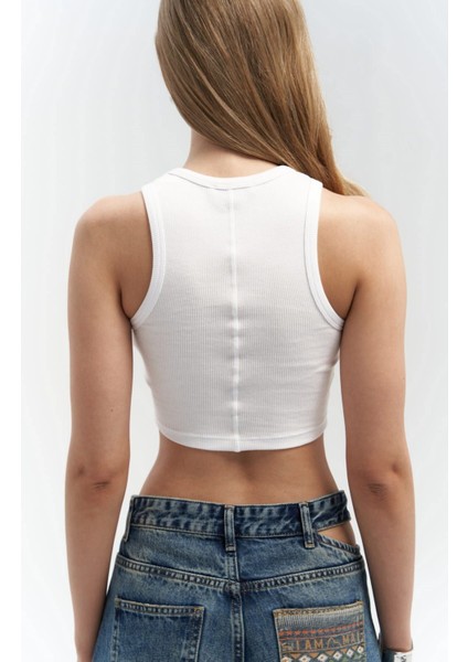 Fleur Fitilli Halter Yaka Beyaz Crop fırsatları