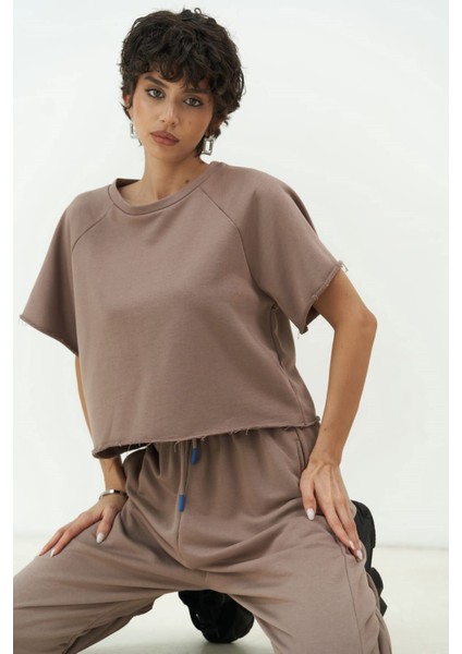 Vero Boz Gri Crop Eşofman Takım