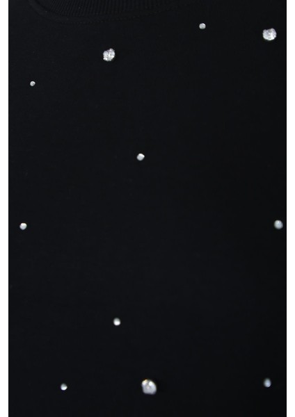 Bisiklet Yaka Taşlı Sweatshirt Siyah modelleri