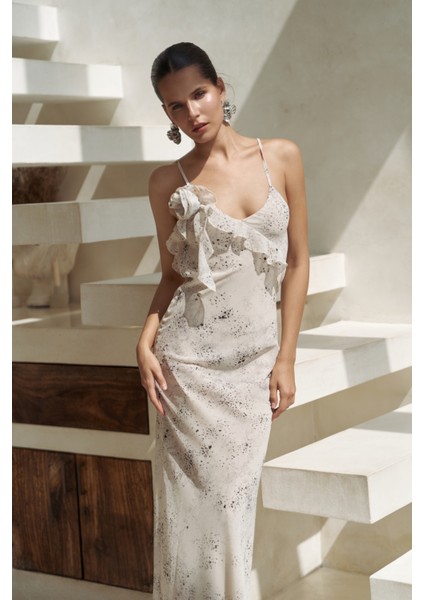 Purtyas Fırfır Detaylı Bej Uzun Elbise modelleri