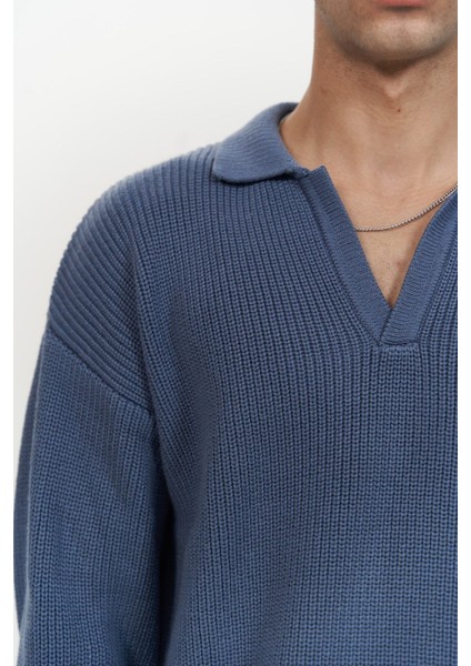 Magnus Polo Yaka Indigo Erkek Triko Kazak indirimleri