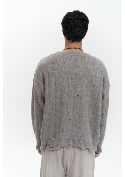 Vincent Yırtık Detay Boz Kahve Erkek Triko Kazak fırsatları