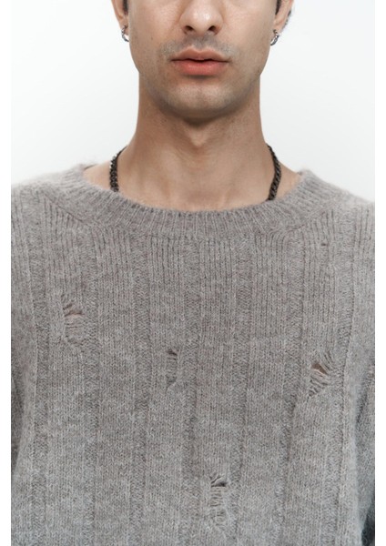 Vincent Yırtık Detay Boz Kahve Erkek Triko Kazak indirimleri