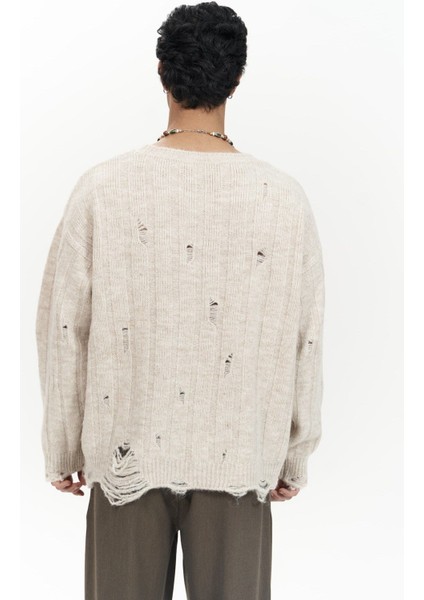 Vincent Yırtık Detay Bej Erkek Triko Kazak fırsatları