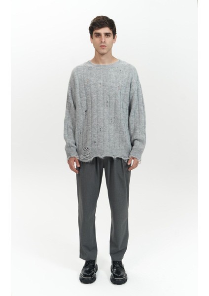 Vincent Yırtık Detay Gri Erkek Triko Kazak fiyatları