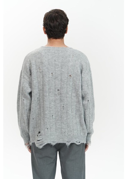 Vincent Yırtık Detay Gri Erkek Triko Kazak fırsatları