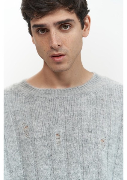 Vincent Yırtık Detay Gri Erkek Triko Kazak indirimleri