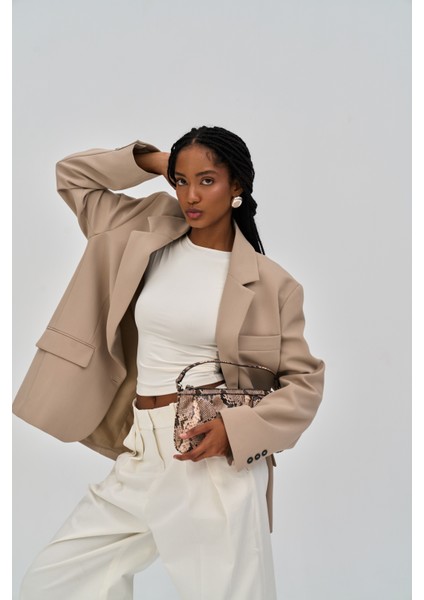 Emma Dikiş Detay Bej Blazer