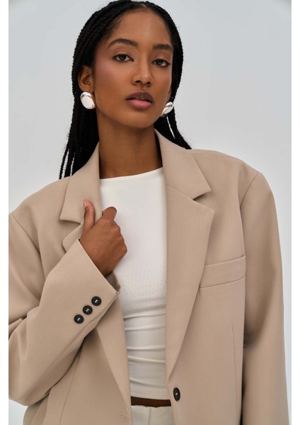 Emma Dikiş Detay Bej Blazer modelleri