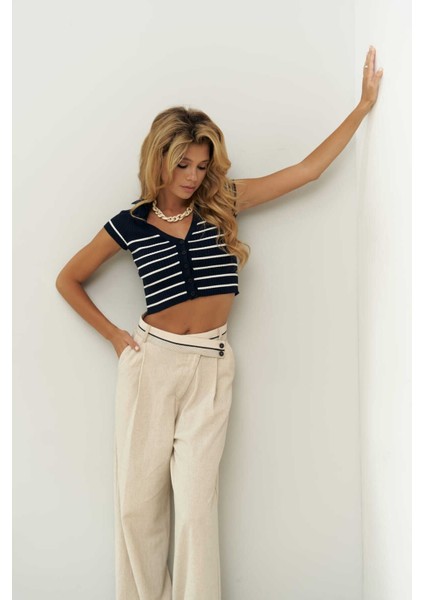 Venice Ters Kemer Detay Naturel Keten Pantolon fiyatları