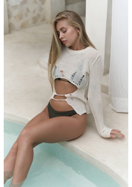 Hanoi Ip Detay Ekru Triko Crop