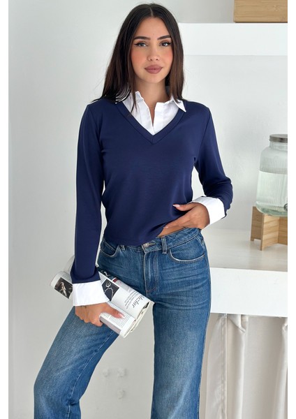 Kadın Gömlek Yaka Detaylı Bluz – Retro & Şehirli Stil