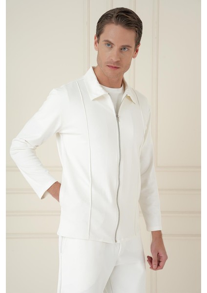Slim Fit Fermuarlı Yan Cep Mevsimlik Casual Ekru Mont mt 174