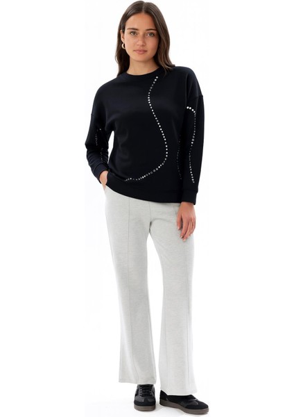 Bisiklet Yaka Troklu Sweatshirt Siyah fiyatları