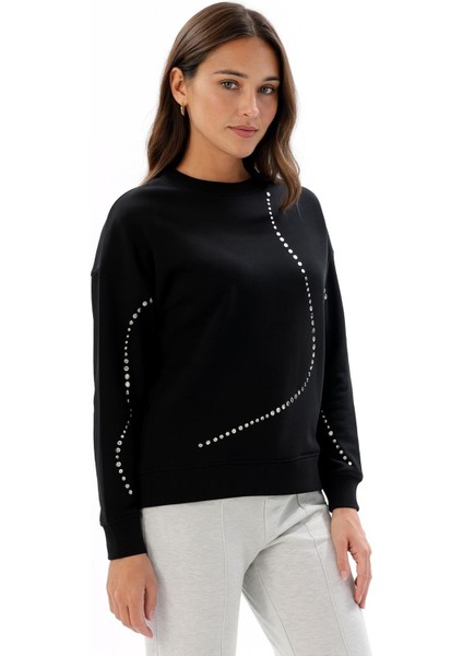 Bisiklet Yaka Troklu Sweatshirt Siyah fırsatları