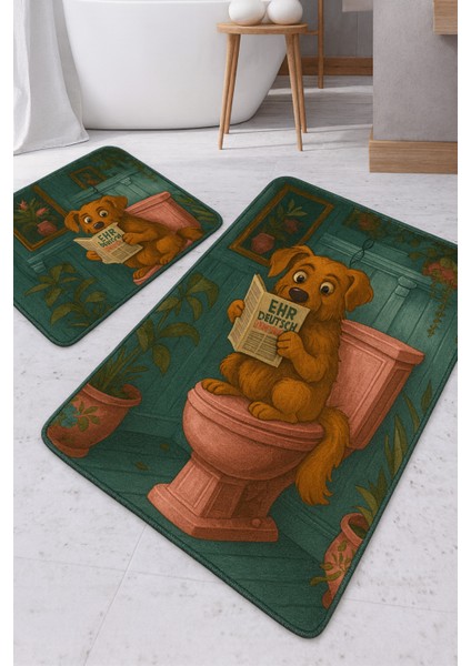 |banyo ve Tuvalet Paspası Gazete Okuyan Köpek Motifi Modern Tasarım|paspas