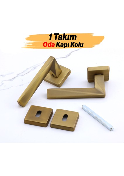 Oda Kapı Kolu Kare Rozetli Antik Sarı Sürgülü ve Çelik Kapı Kulpu Uyumlu Sağ Sol Uygun Kolları fırsatları