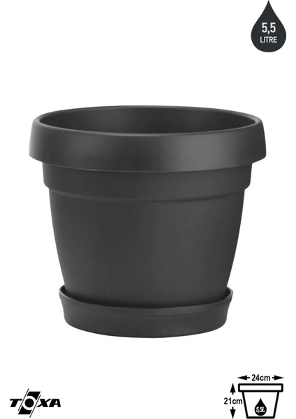 1 Adet 5,5 Litre Mono Saksı Tabaklı Drenaj Delikli Plastik Çiçek Saksısı