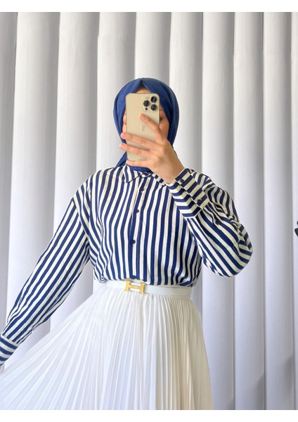 Çizgili Oversize Düğmeli Gömlek -Laci