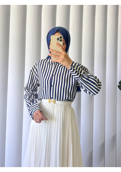 Çizgili Oversize Düğmeli Gömlek -Laci fırsatları