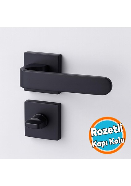 Kapı Kolu Kare Rozetli Wc - Banyo Siyah Ev Kapı Kolları Sağa Sola Uygun Kilitlenebilir 1 Takım