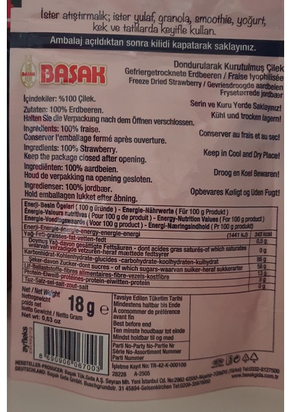 Freeze Dried-Dondurarak Kurutulmuş Çilek 18 Gr. x 6 Adet fiyatları
