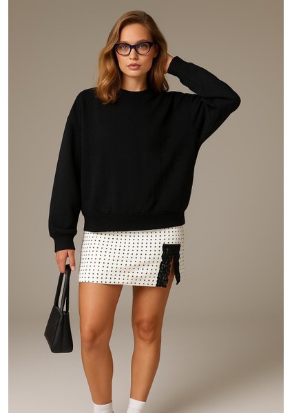 Oversize Bisiklet Yaka Sweatshirt Siyah modelleri