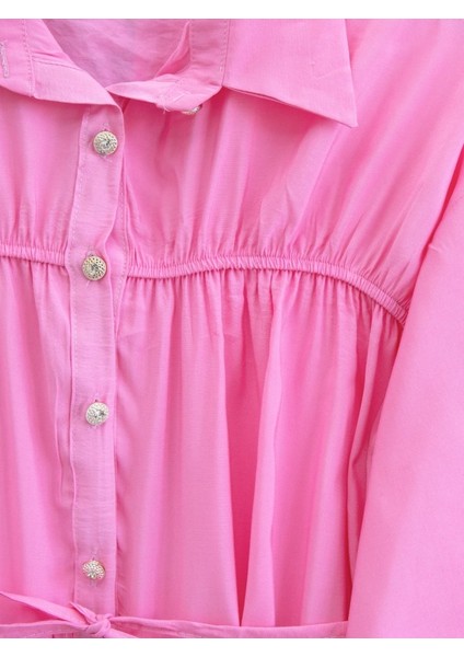 Robadan Büzgülü Beli Bağcıklı Gömlek -Pembe fiyatları