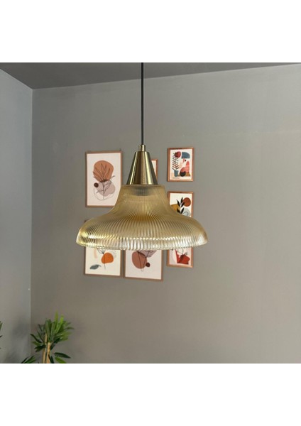 Stark Cam Bal Rengi Tekli Avize Eskitme Huni Başlık Retro Sarkıt Lamba Salon Aydınlatma