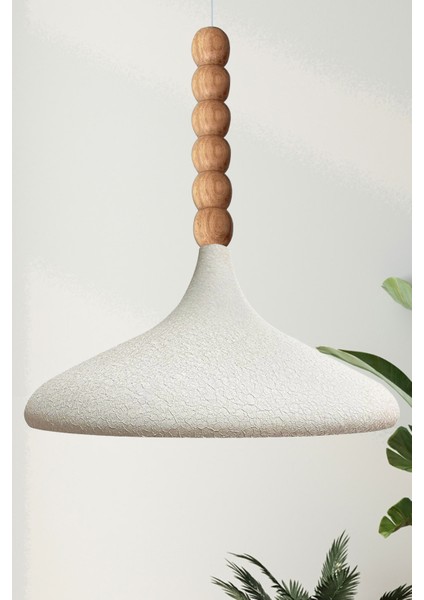 45 cm Çaplı Champion Xl Beyaz Ahşap Boncuklu Avize Tekli Sarkıt Lamba Restoran Salon Mutfak Avize