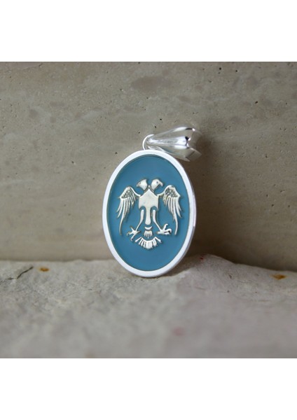 Açık Mavi Mineli Çift Başlı Kartal Selçuklu 925 Ayar Gümüş Madalyon Kolye Ucu fiyatları
