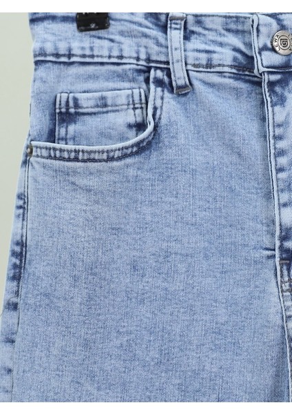 Ispanyol Paça Yüksek Bel Kot Pantolon -Buz Mavi modelleri