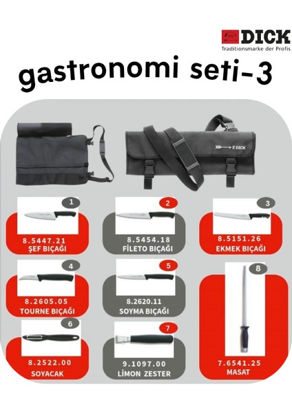 Gastronomi Set-3 Çantalı Profesyonel Mutfak Bıçak Seti – Şef ve Öğrenci Kullanımına Uygun