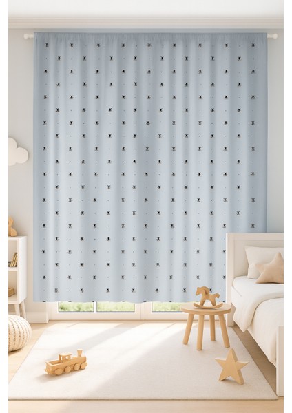 Çocuk Astarlı Fon Perde Arı Desenli Gri 215X225