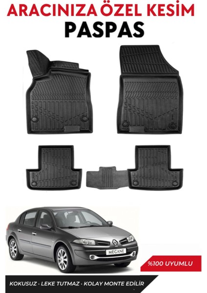 Renault Megane 2 Sedan 2003 Model Araca Özel Havuzlu Paspas Takım