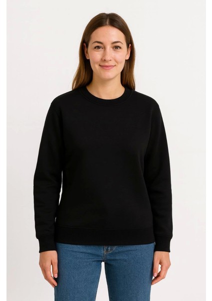 Üç Iplik Düz Bisiklet Yaka Sweatshirt - Siyah modelleri