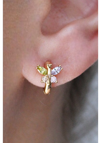 Vıp Çelik Renkli Zirkon Taşlı Minik Kelebek Halka Küpe fiyatları