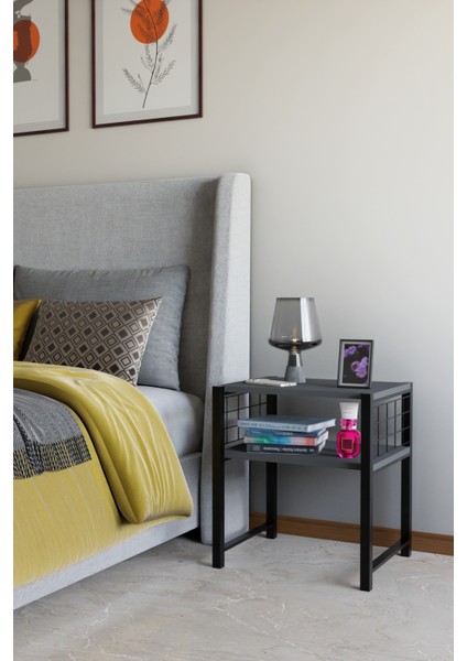 Modern Komodin Metal Ayaklı Raflı Başucu Komodin Yatak Odası Dekoratif Yan Sehpa