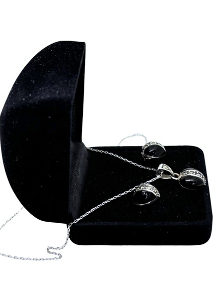Oniks Kalp Üzeri Markazit Işıltılı Gümüş Set&takım fiyatları
