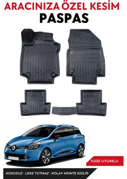 Renault Clio 4 2017-2018-2019 Model Sporttourer Alt Araca Özel Havuzlu Paspas Takım